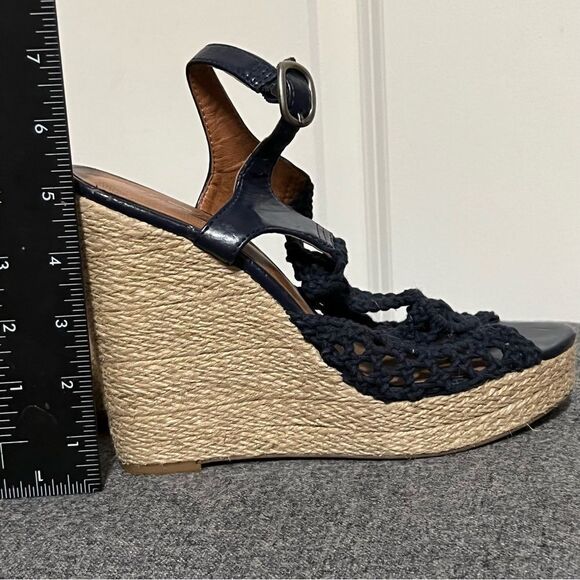Lucky Brand Rilo Crochet Black Boho Wedge Platform Espadrille Slingback Sandal 8 - Picture 10 of 16
